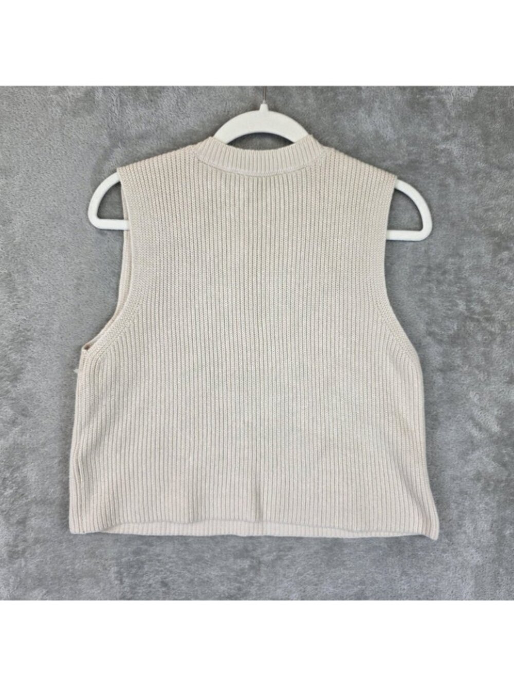 Zara Sweater Vest Womens S Beige Cotton Viscose V Neck Sleeveless Tight Knit - Picture 2 of 9
